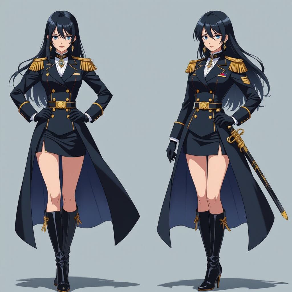 Anime Female Admiral with Sword in Cinematic Style