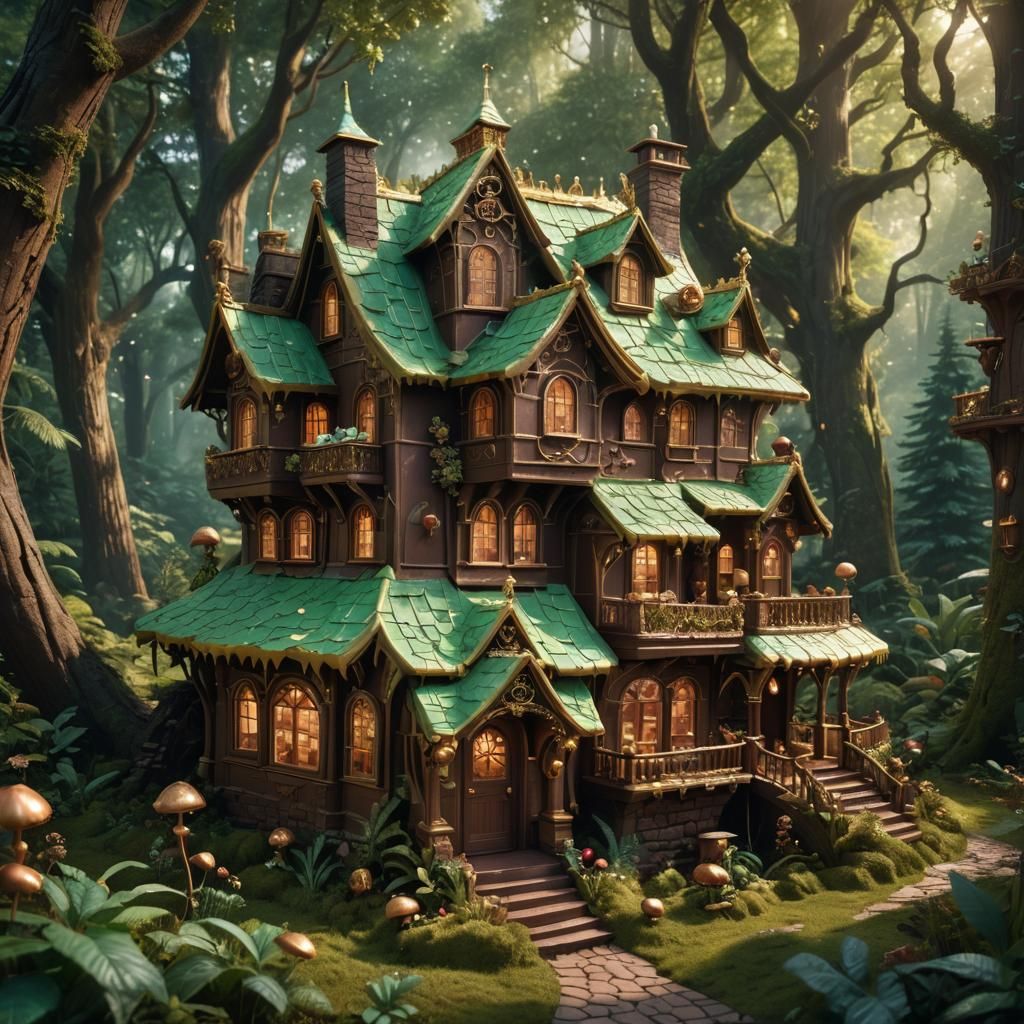 Chocolate House in Lush Forest: Fantasy Concept Art