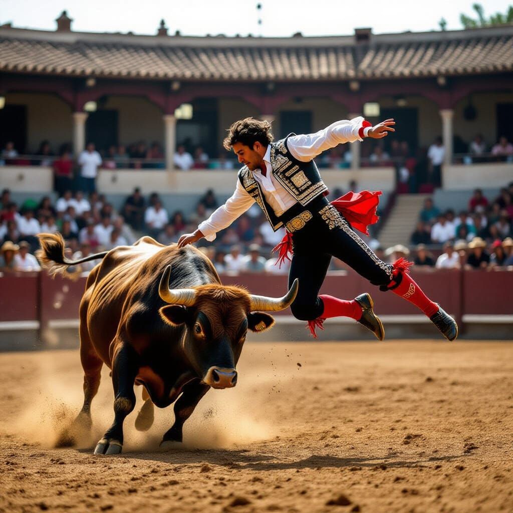Bullfighter's Perilous Dance in the Arena