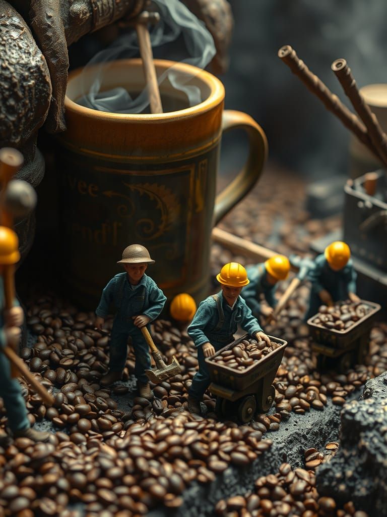 Surreal Coffee Mine in a Dollhouse Realm