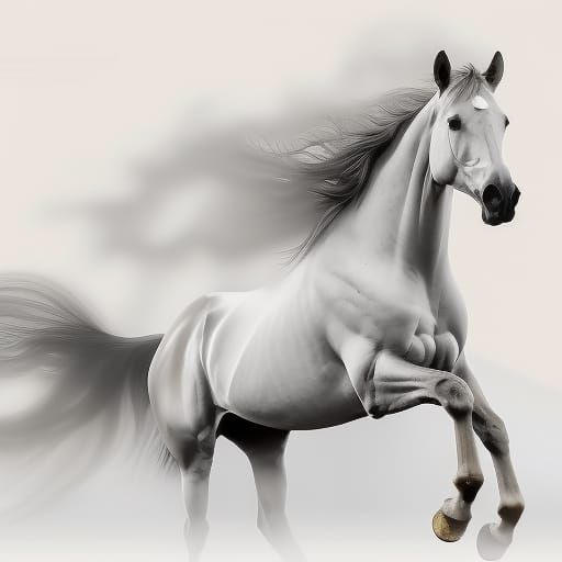 White Horse Galloping: Chinese Ink Painting Style