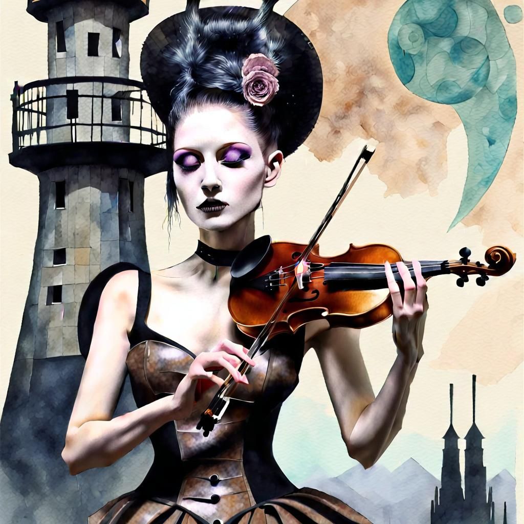 Alien Rockabilly Tower Maiden: Gothic Cyberpunk Art