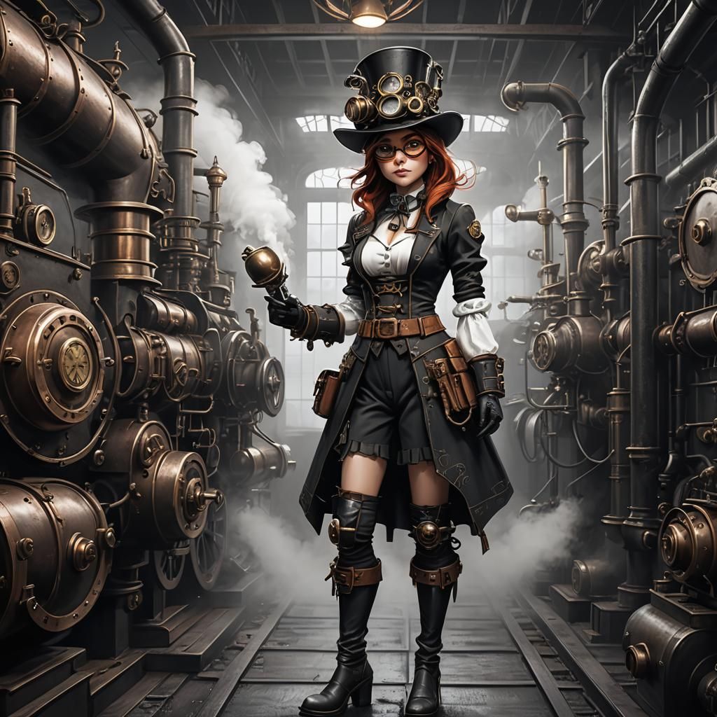 Steampunk Foxgirl in Steam Engine Room