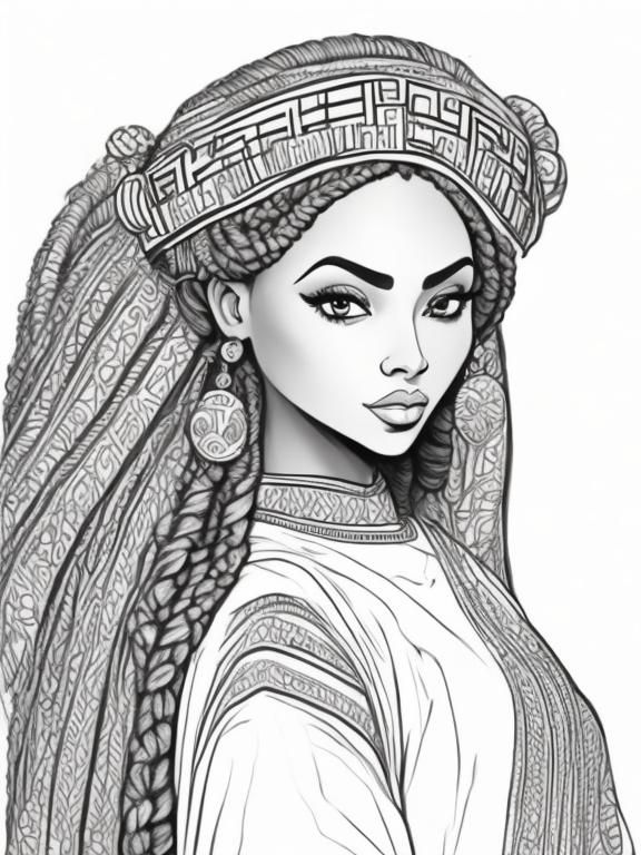 African Princess Portrait in Colored Pencil Style