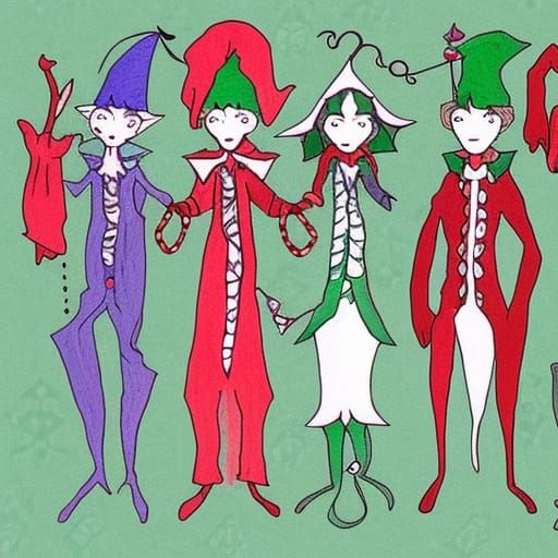 Christmas Elves in Tim Burton Style