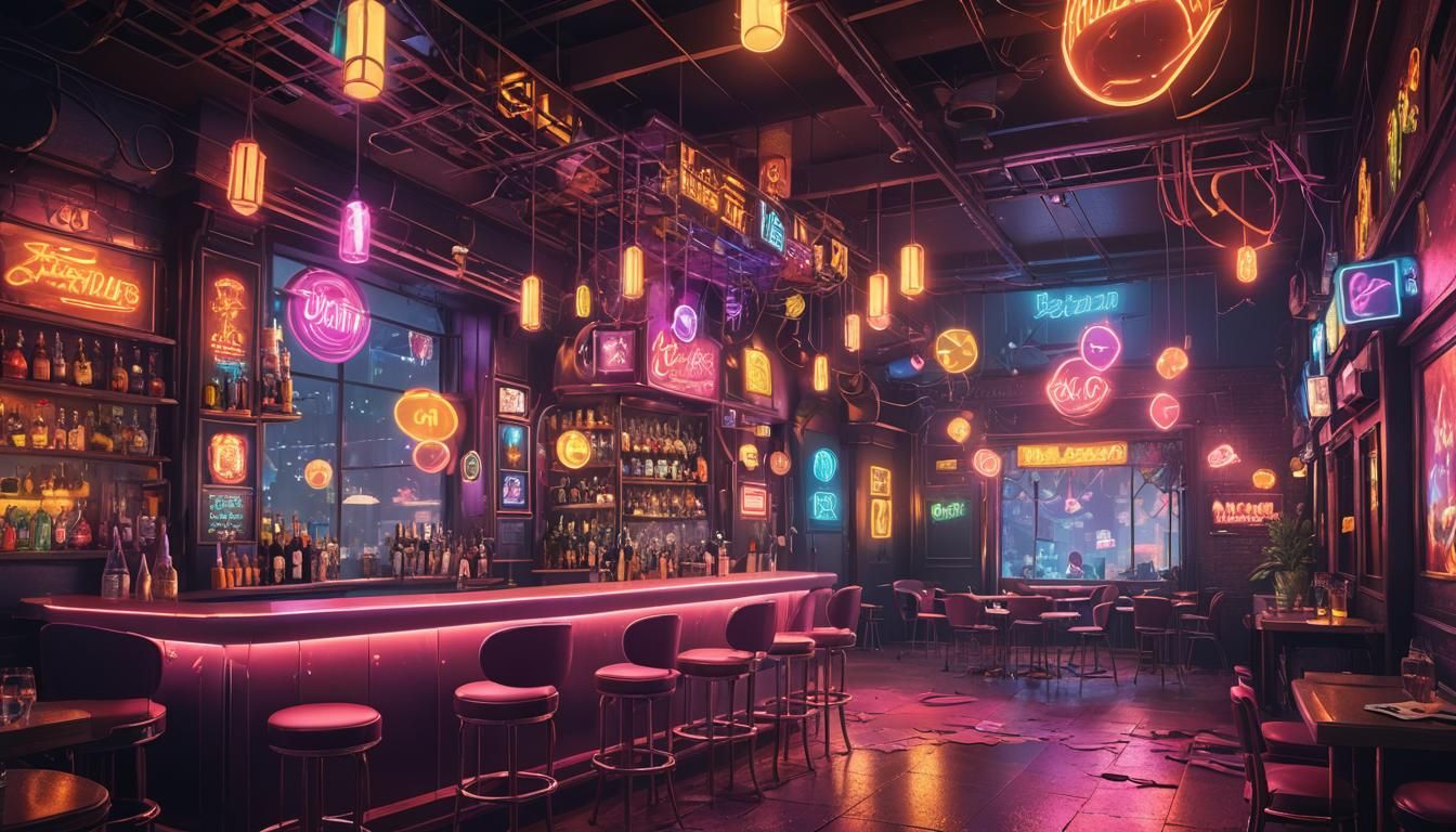 Vibrant Neon Jazz Bar in Modern Style