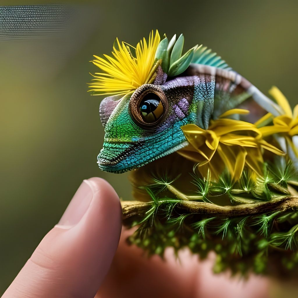 Thumb Sized Baby Lizard With Dandelion