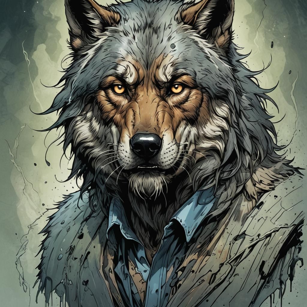 Nicholas Cage as a Wolf in Comic Book Art