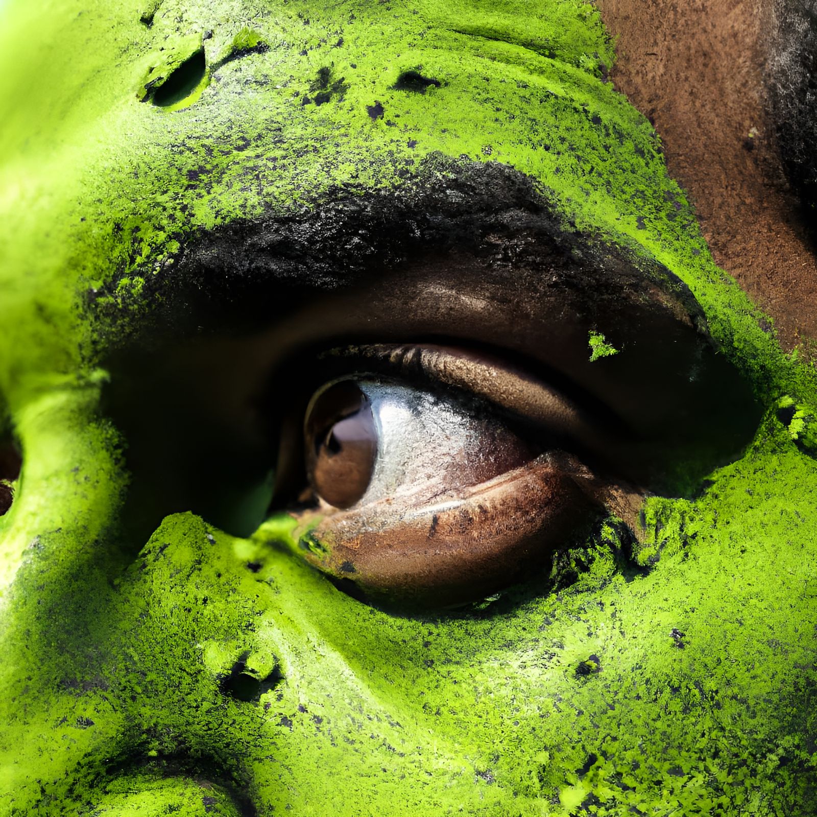 Green-Skinned Man with Godly Eye: A Surreal Portrait