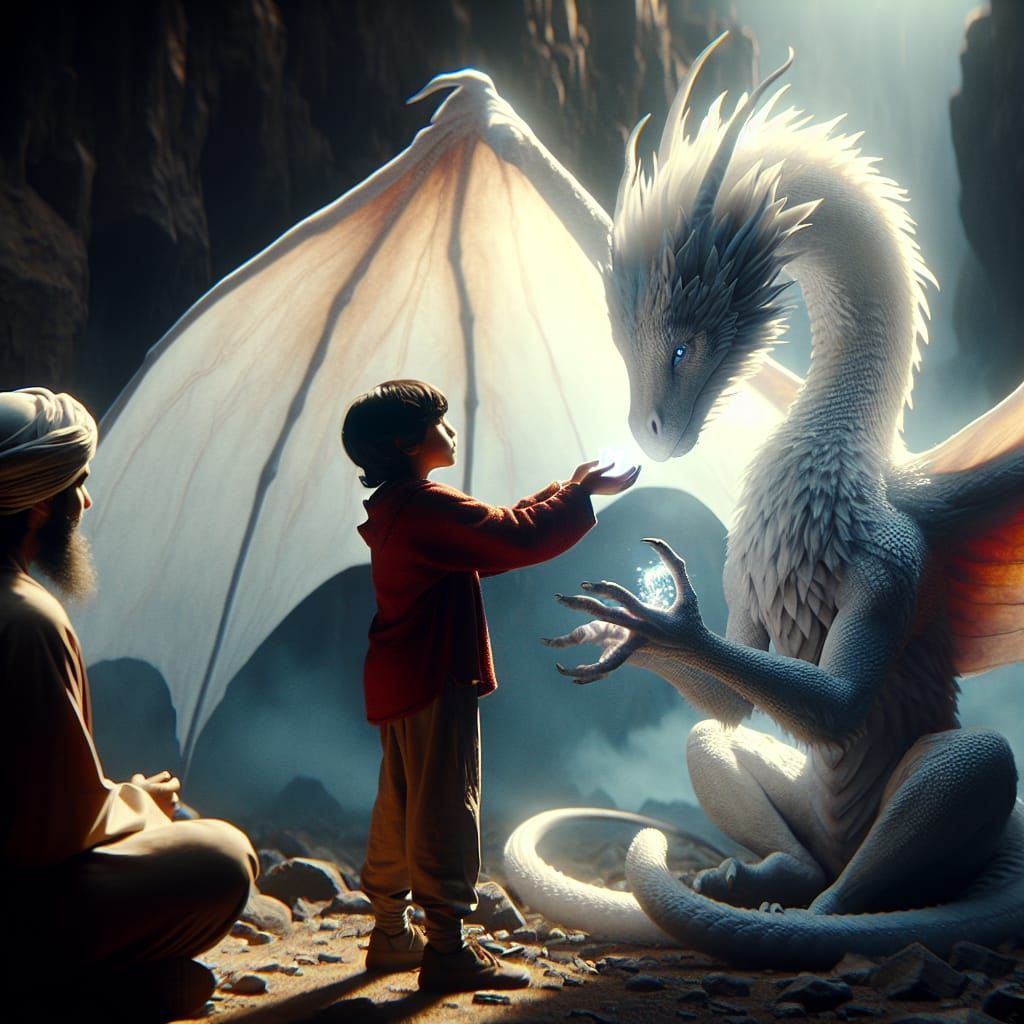 Child and Dragon Embrace: A Digital Matte Painting