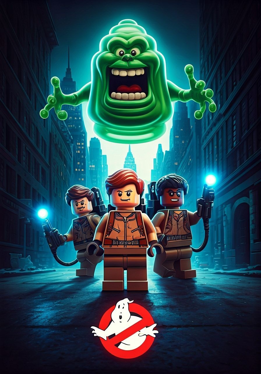 Lego Ghostbusters Retro Movie Poster