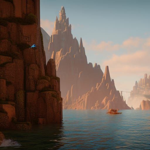 Grizzly Bear Rides Shark: Fantasy Concept Art