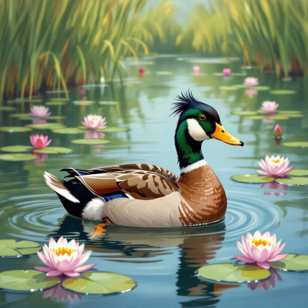 Duck Swimming in Pond Inspired by Impressionism
