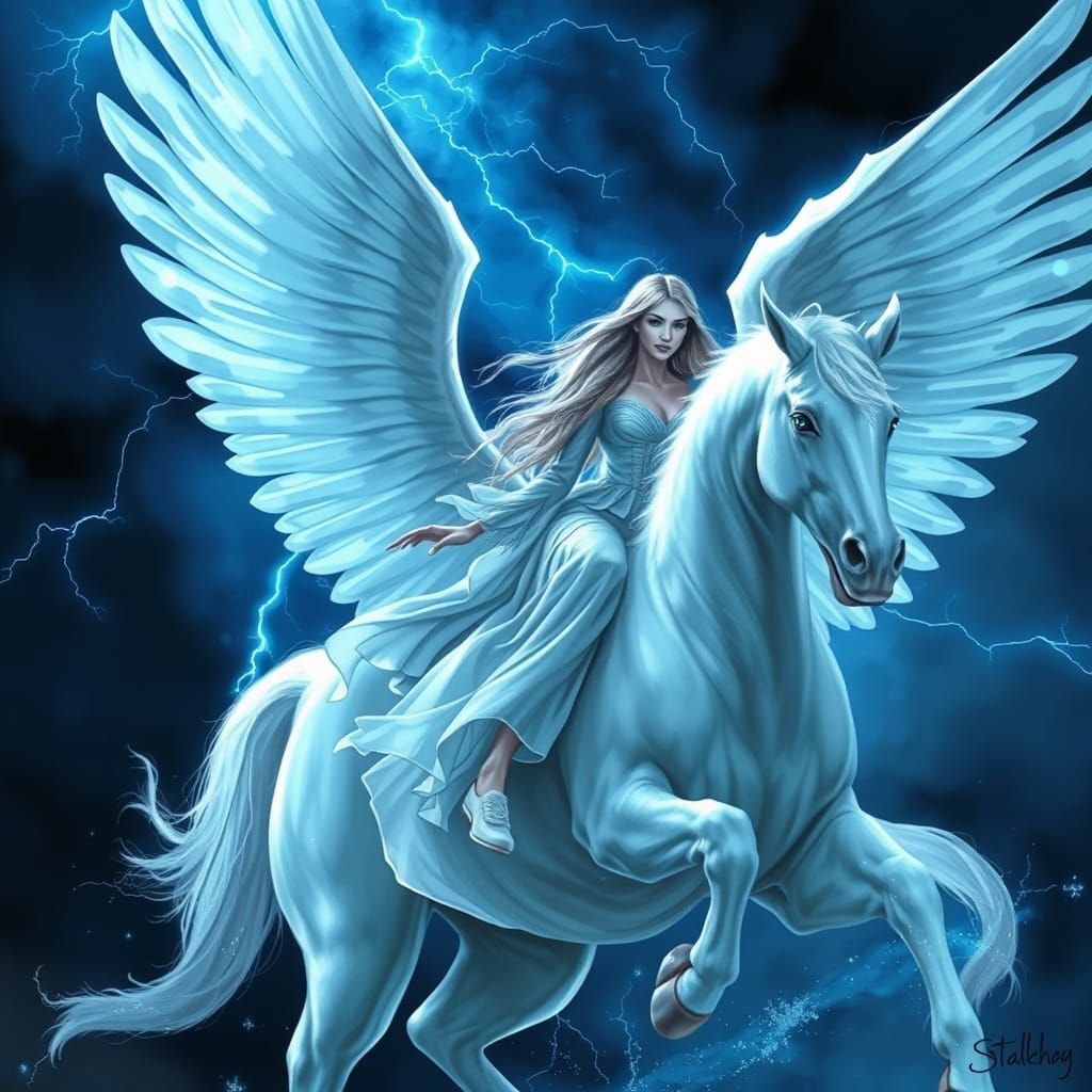 Woman riding on a white Pegasus #01