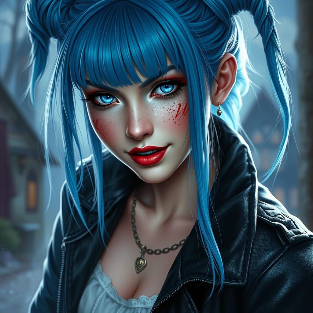 Ethereal Fantasy Beauty in Dark Leather Jacket