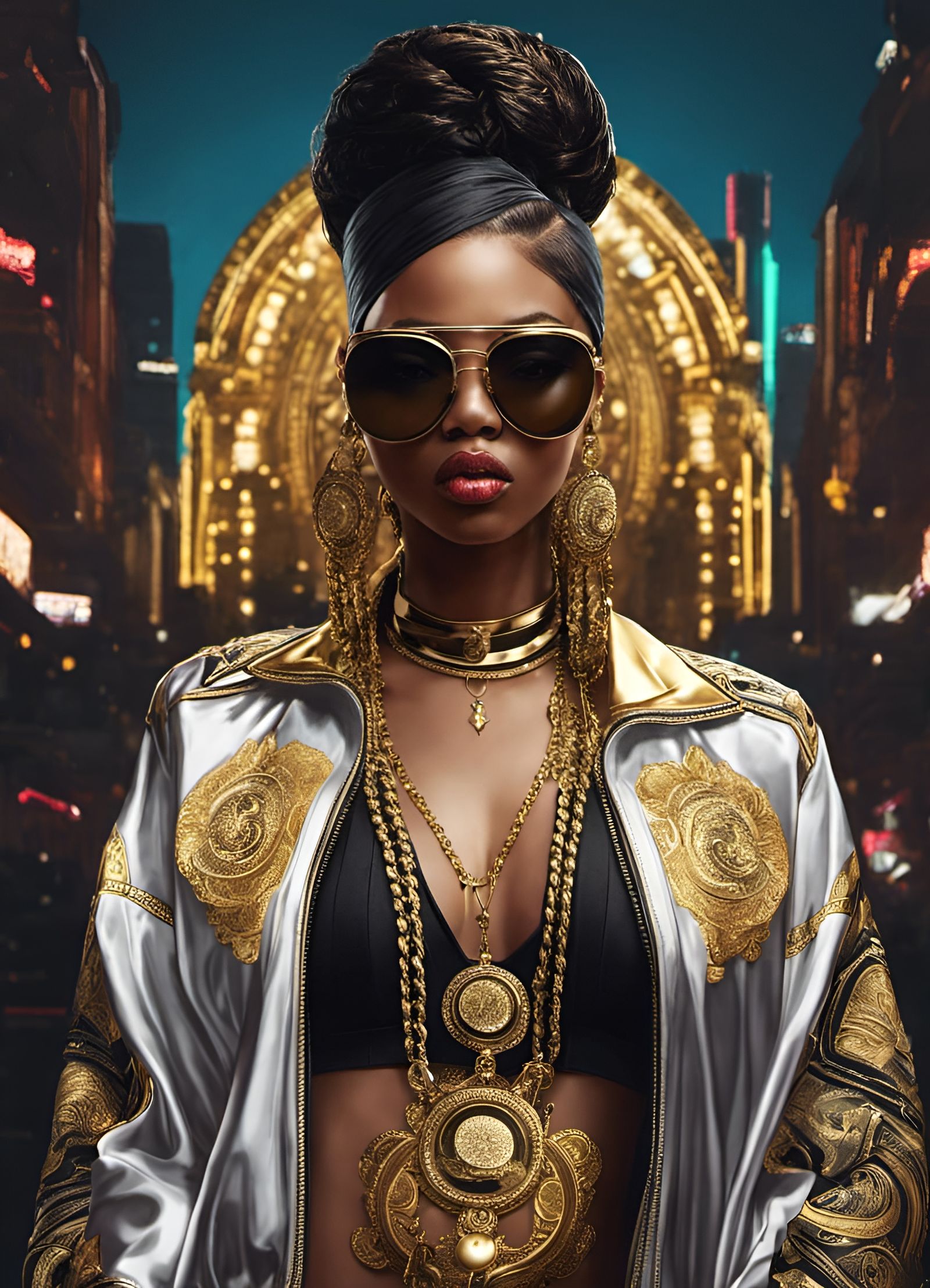 Hip Hop Rapper Goddess in Black and Gold