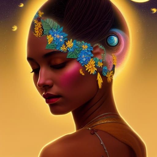 Lunar Goddess with Corn and Flowers