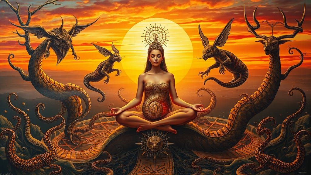 Dreamlike Encounter: A Snail Shell Goddess in Ethereal Harmo...