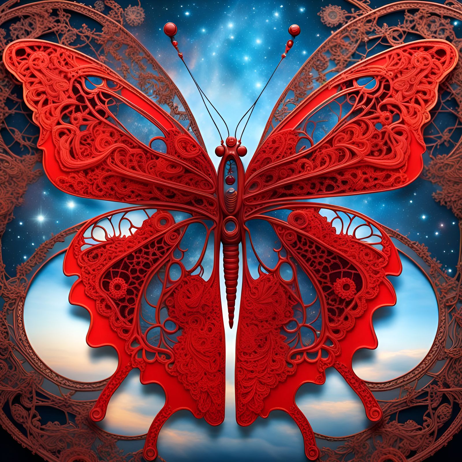 Ethereal Red Lace Butterfly