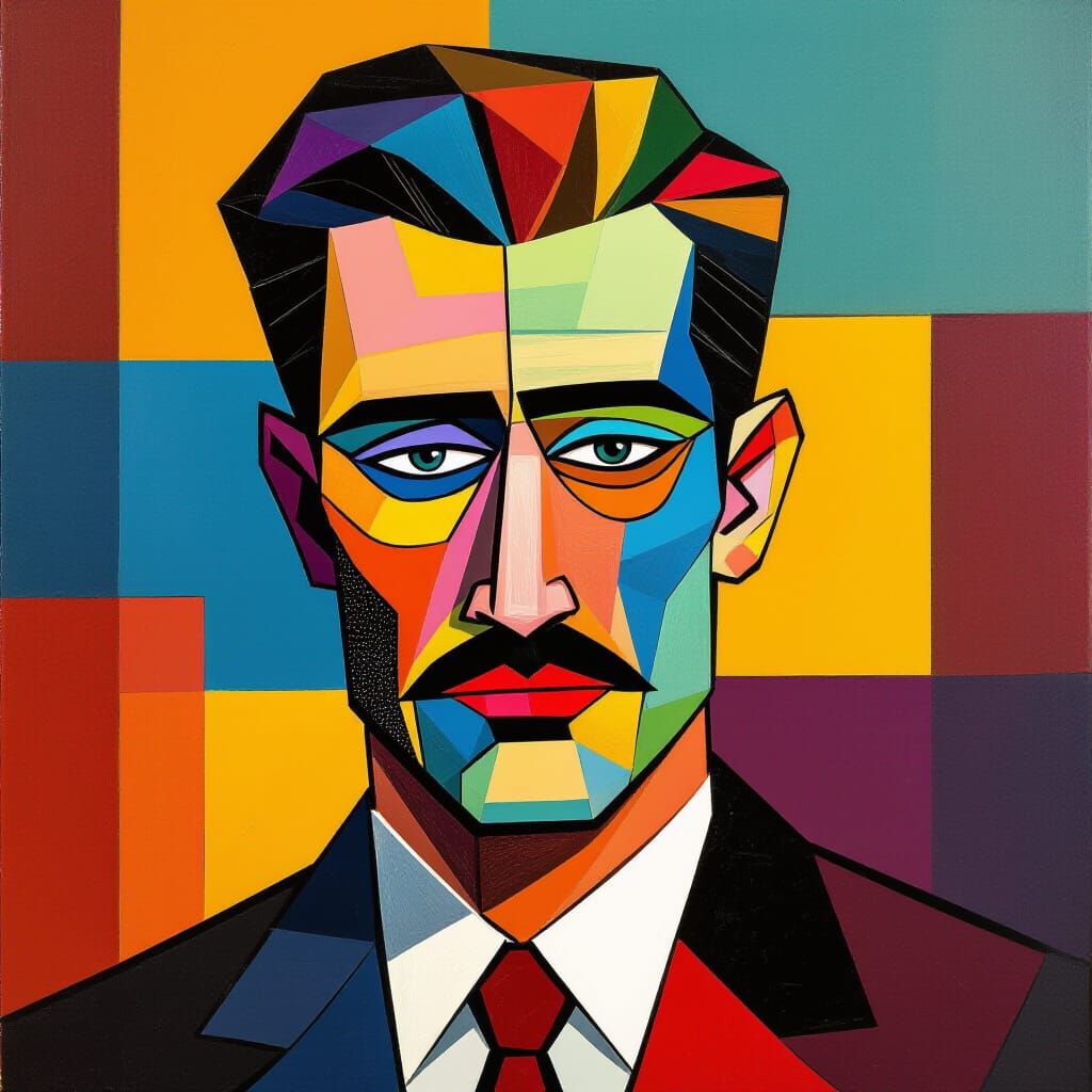 Vibrant Cubist Portrait in Art Deco Style