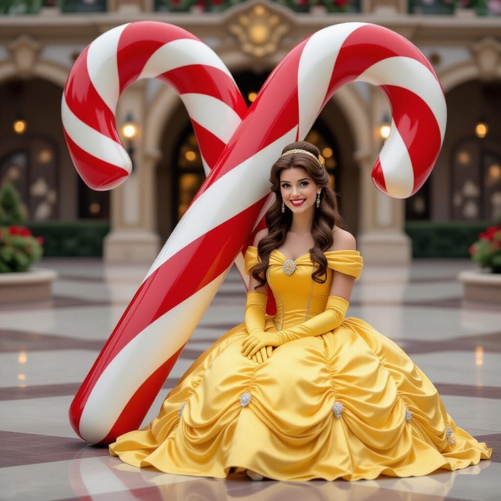 Belle Sits Beside Giant Candy Cane