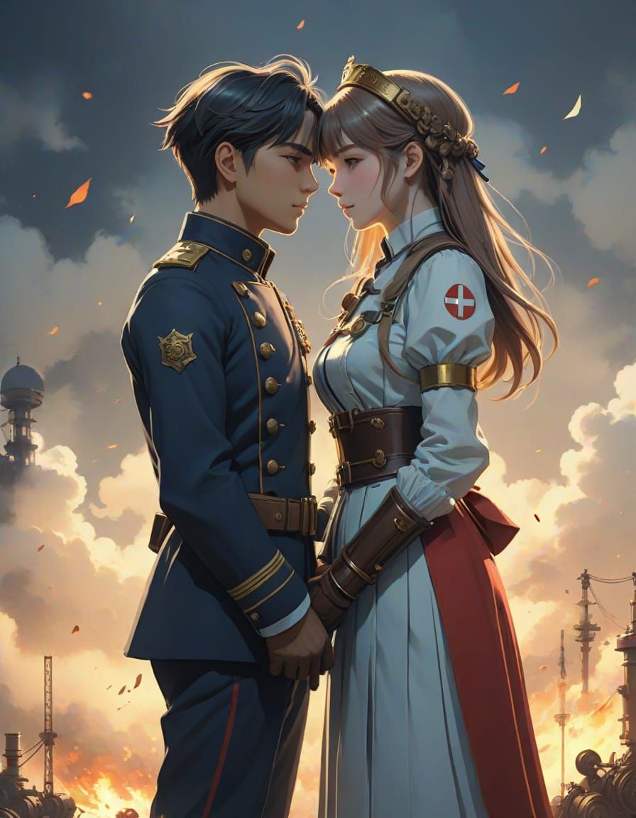 Melancholic Anime Portrait in Steampunk Surrealism