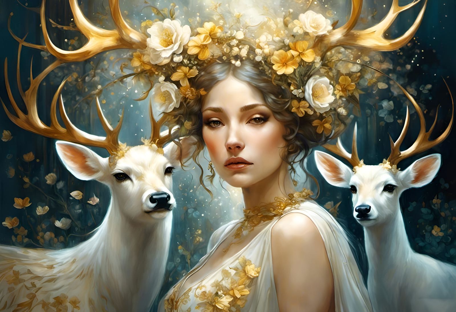 Winged Deer with Golden Antlers, Surreal Speedpainting