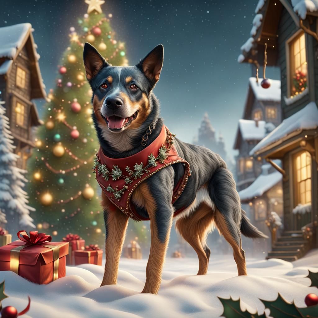 Australian Cattle Dog Christmas: Detailed Matte Painting