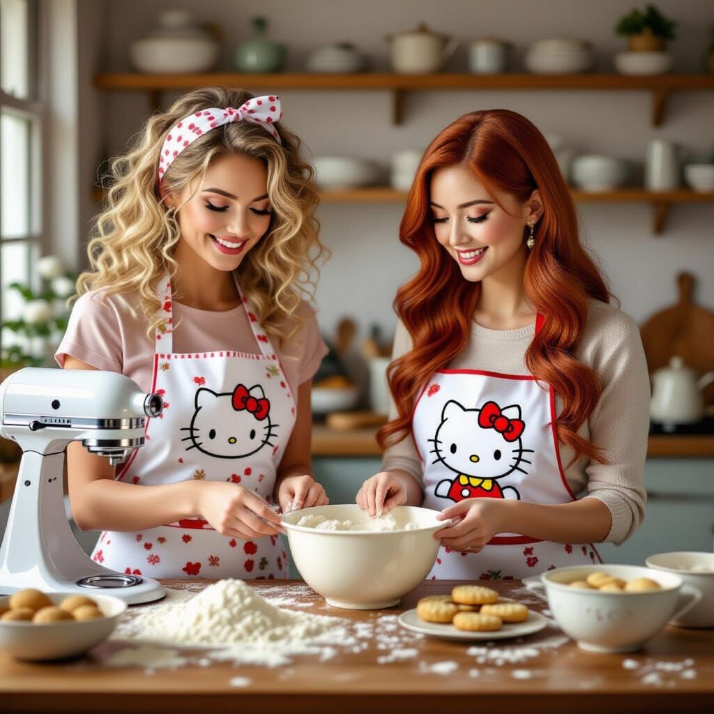 Women Baking Christmas Cake in Cozy Kitchen