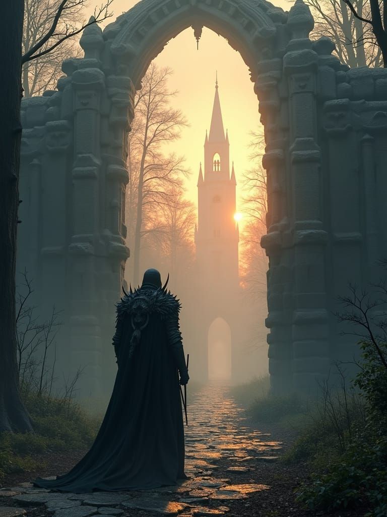 Spectral Knight at Demon Gate: Gothic Sci-Fi Fantasy