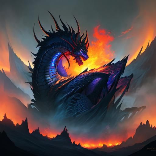Epic Dark Blue Dragon Emerges from Hell
