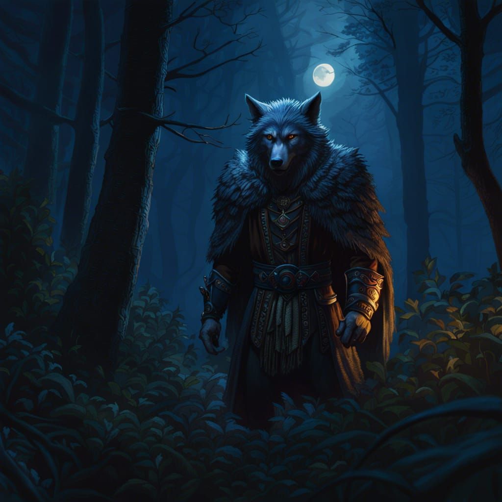 Lithuanian Werewolf in Forest, Dark Fantasy Concept Art