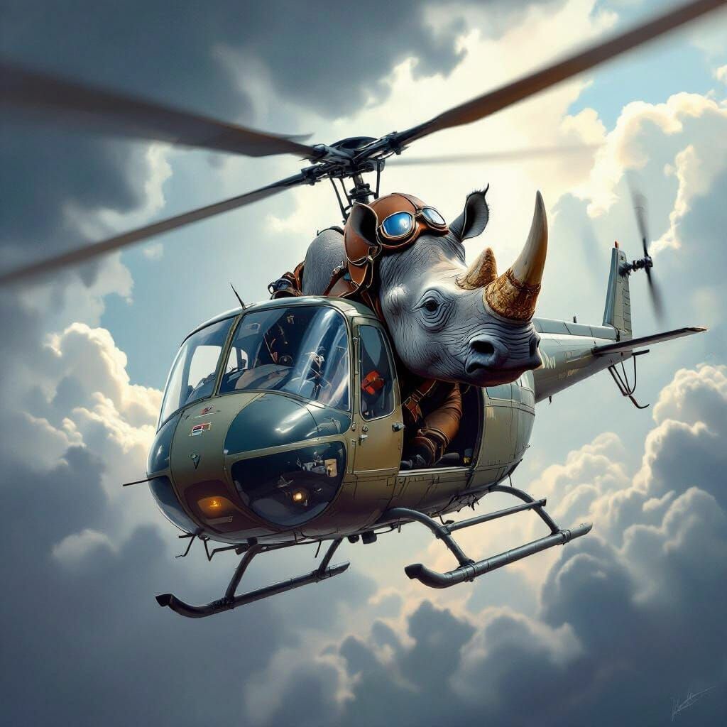 Rhino Pilot in Stormy Skies: Epic Digital Painting