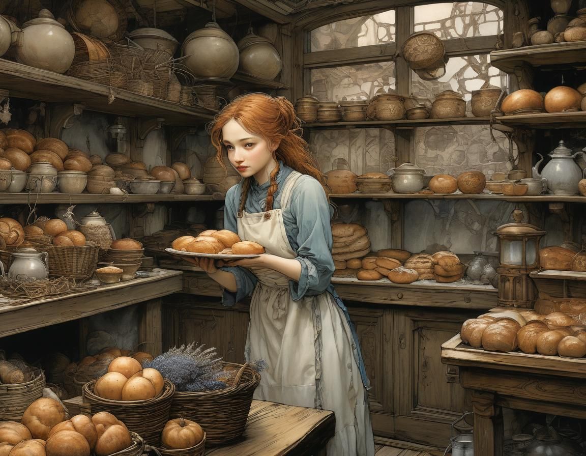 Intricate Bakery Scene in Expressive Style