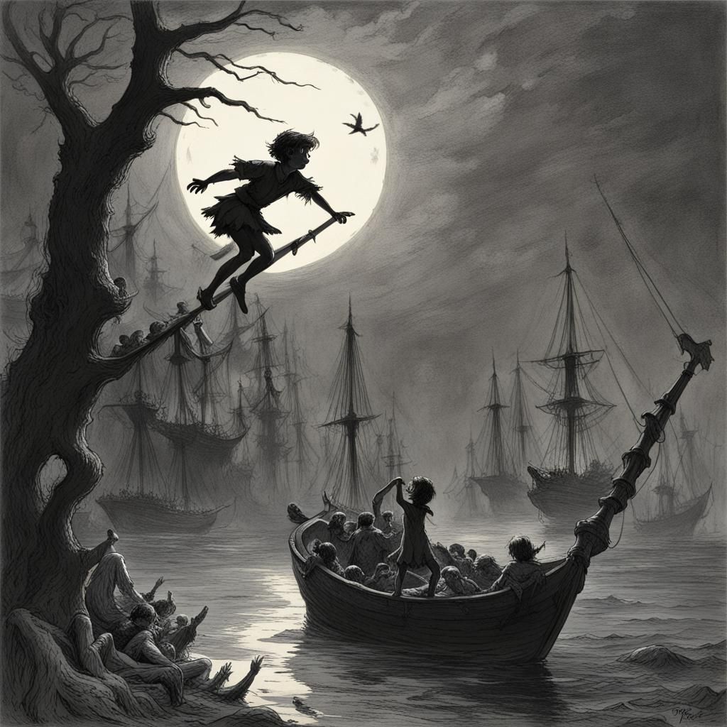Horror Peter Pan in Gustave Doré Style