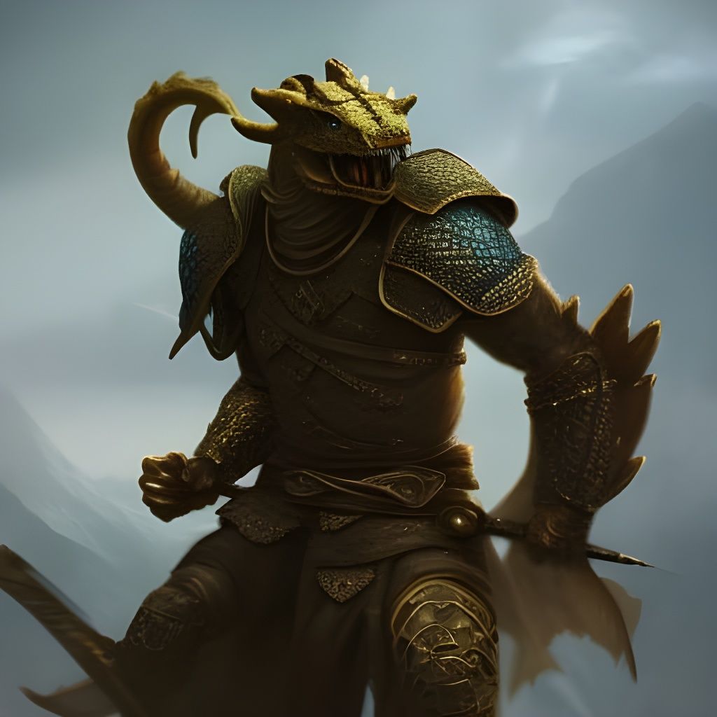 Golden Dragonborn Fighter in Epic Digital Painting