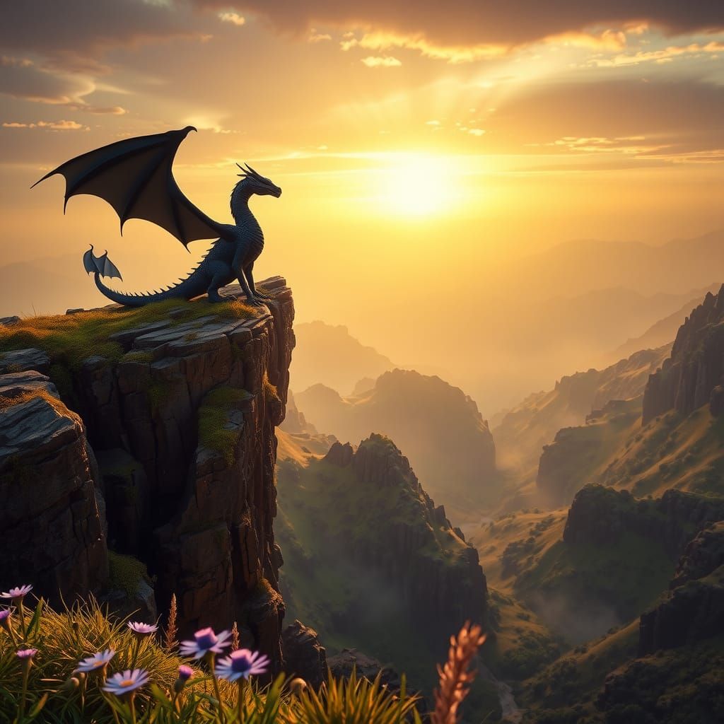 Black Dragon Sunrise: Fantasy Matte Painting