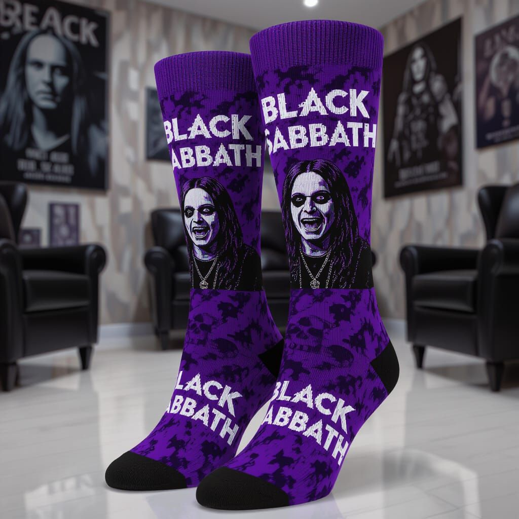 Ozzy Osbourne Purple Socks in Deathcore Font