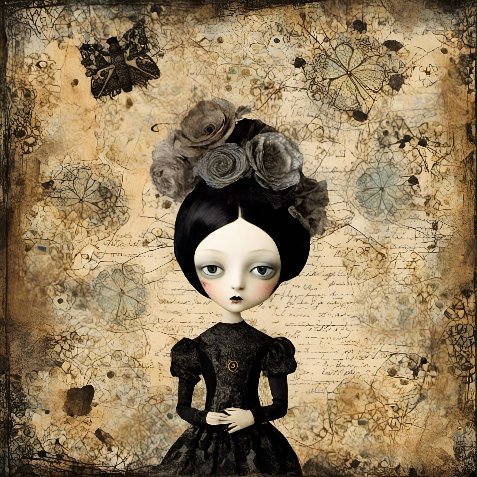 Chibi Goth Doll Collage Art