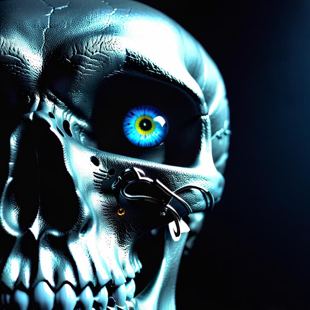 Skull with Reflective Eyes and Dead Gaze