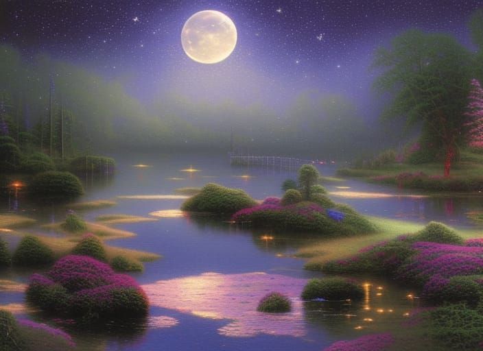 Ethereal Desert Lake at Night: Fantasy Landscape