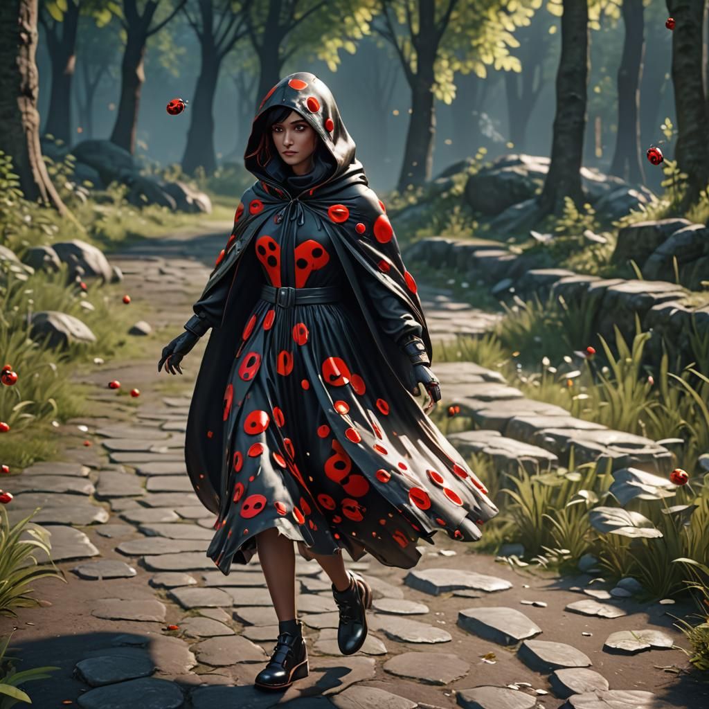 Luminous Ladybug Dress: 3D Game Cinematic Image
