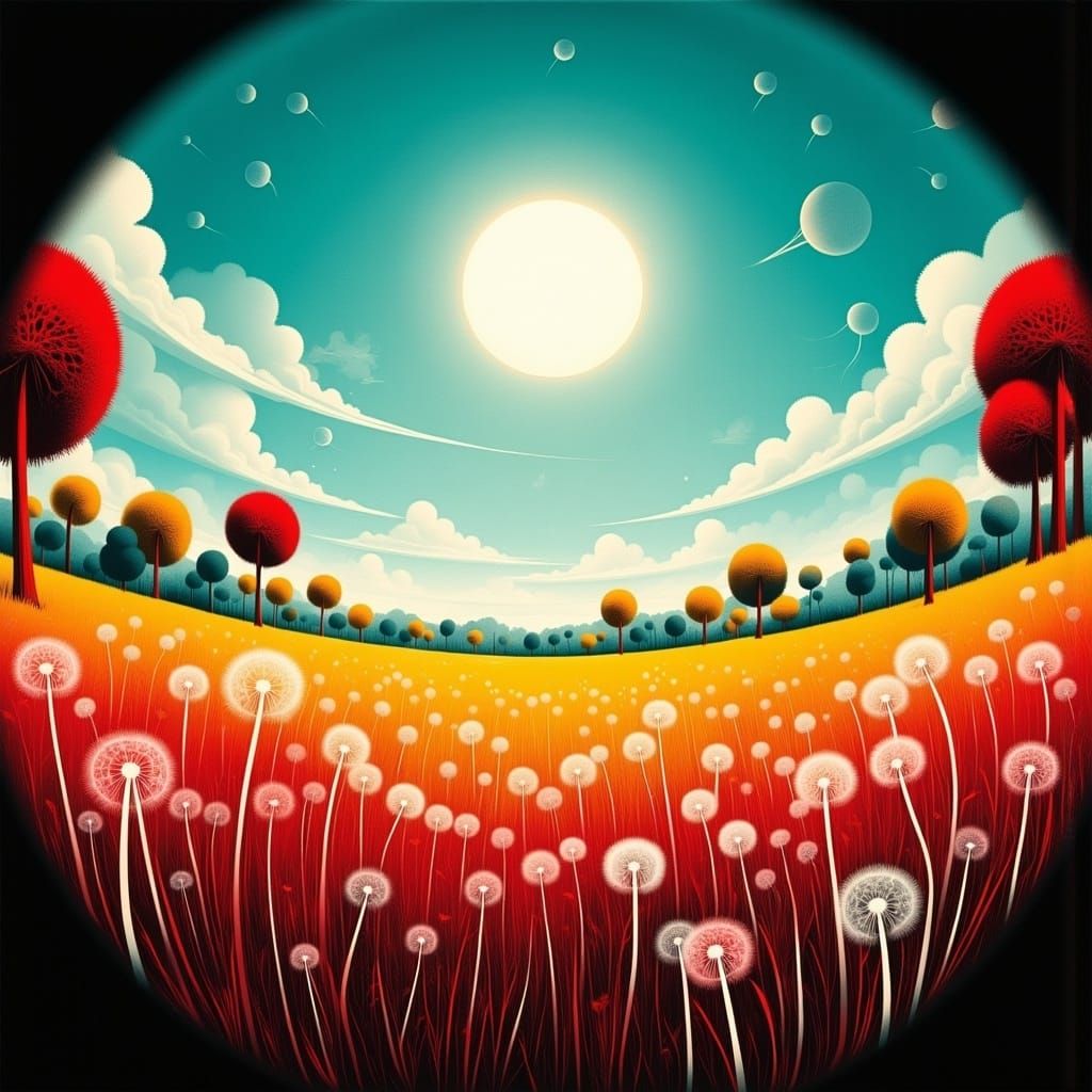 <lora:Dandelion Lane 2:1.0> The Red Field of Dandelions
