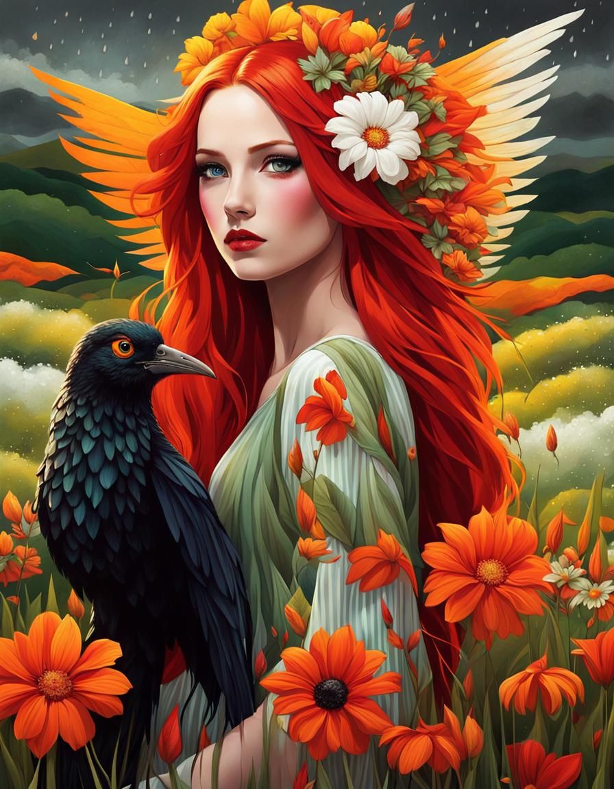 Whimsical Fantasy Art: Woman and Giant Bird
