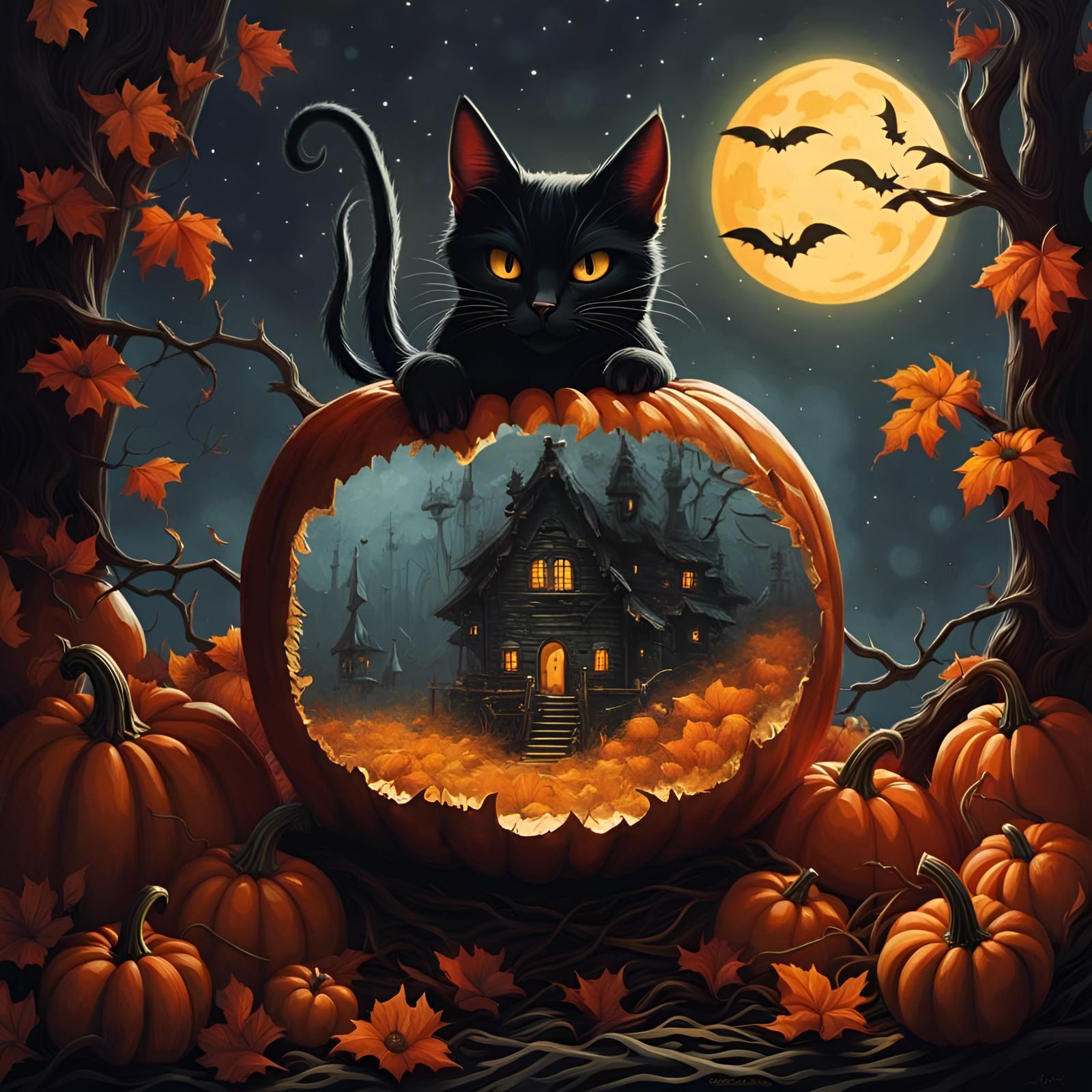 Witch House Carved Inside Pumpkin Digital Art