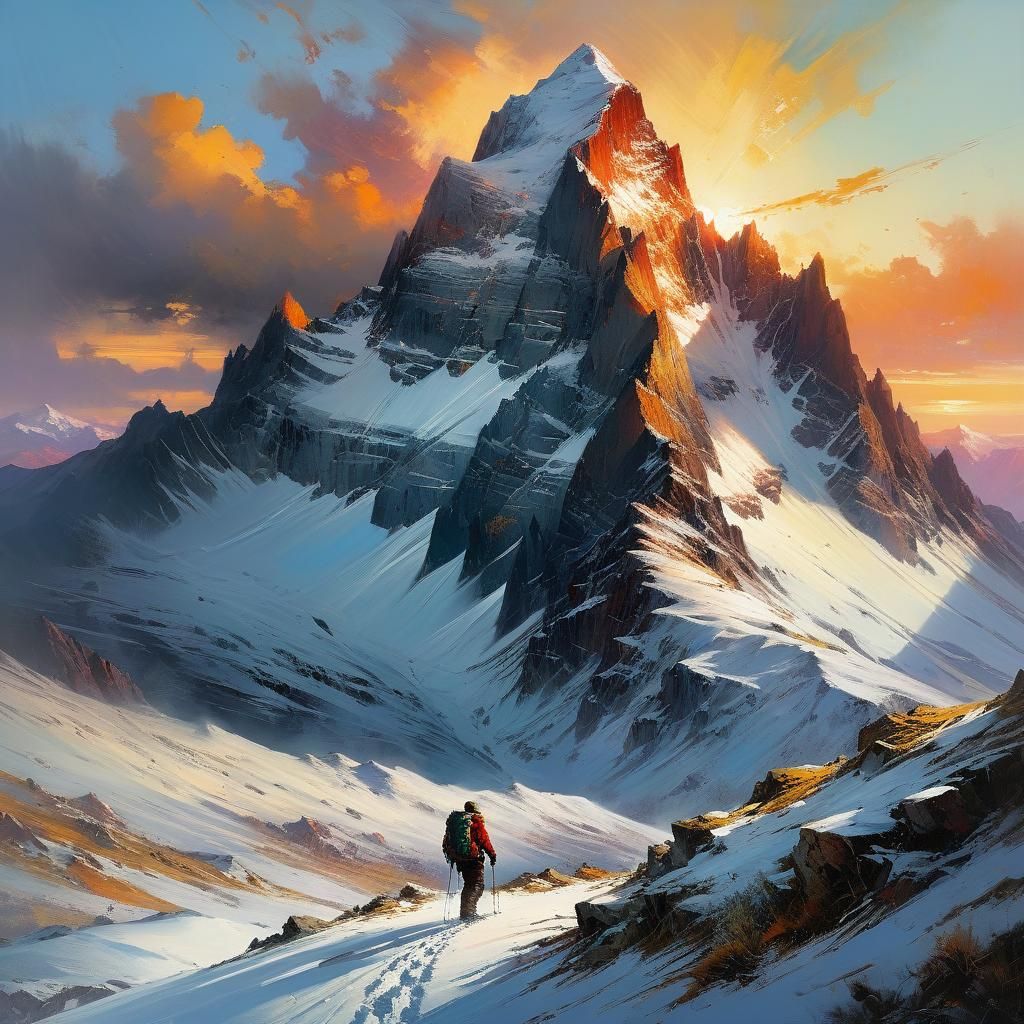 Majestic Snowy Mountain Peak at Sunset