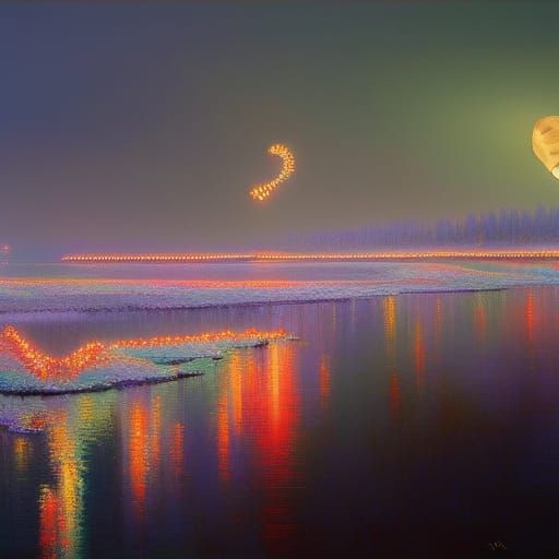 Heart-Shaped Wave in Cold Impressionism Style