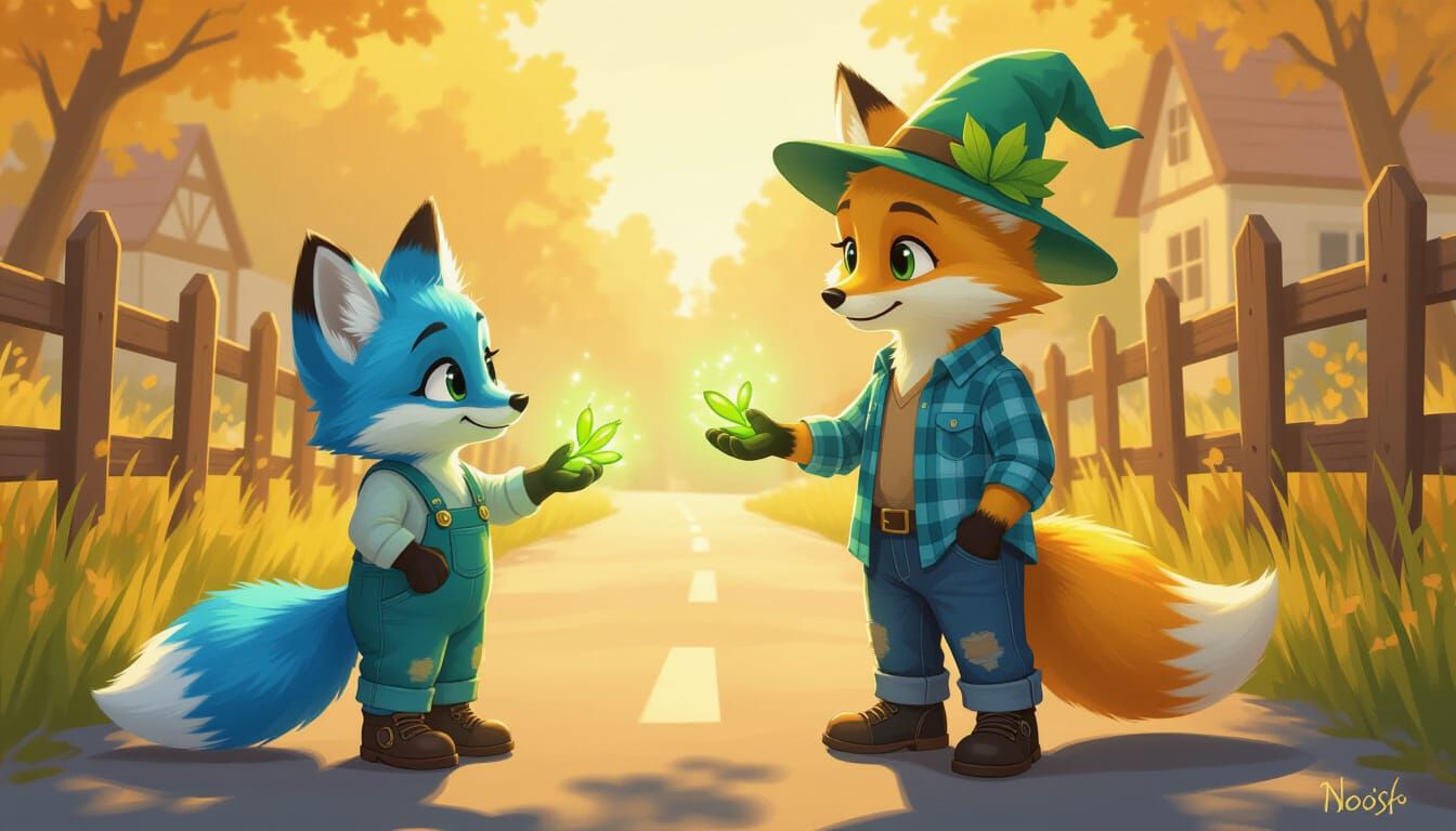 Fox Cub's Enchanting Encounter on Village Road