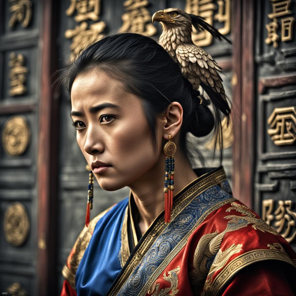 Beautiful Eurasian Woman in Eagle Kung Fu Pose