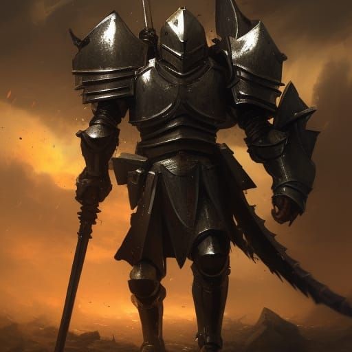 Winged Knight in Battlefield: Dark Fantasy Art